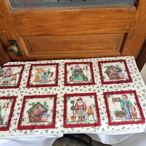 90s Diana Marcum /Marcus Brothers Christmas Fabric Panel Santa, Birds Holly
